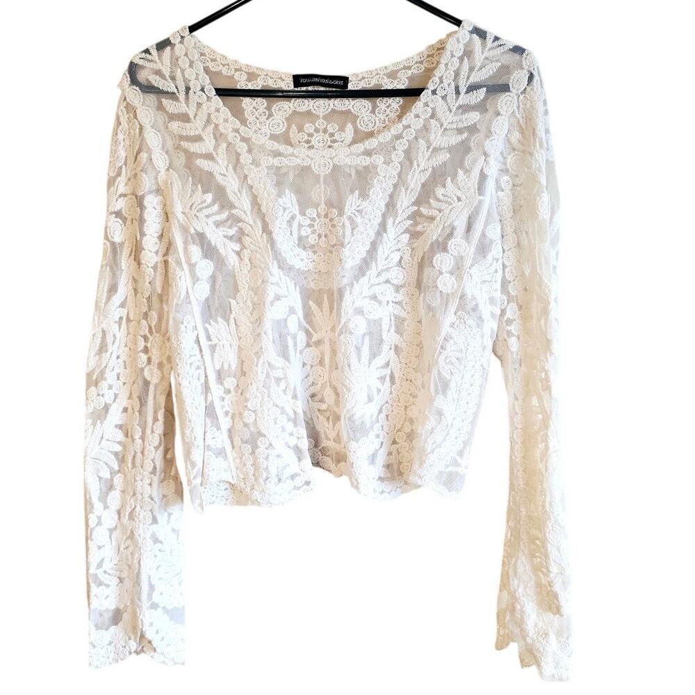 Youarenotalone sheer off white lace boho top size medium cottagecore